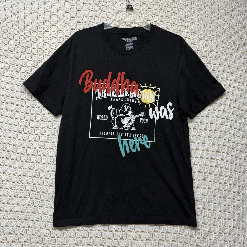 True Religion Shirt Mens  L Black Buddha Was Here Graphic T-shirt Short Sleeve